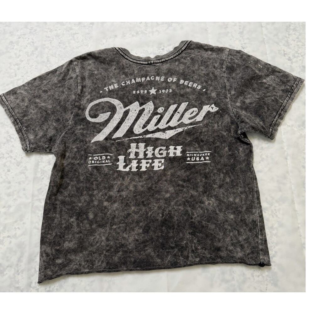 Mens Miller High Life Cropped T Shirt Grey Size Small